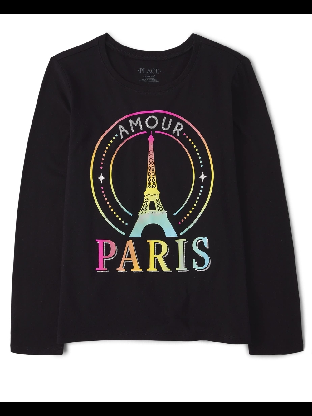 The Children's Place Black Long Sleeve 'Amour Paris' Rainbow Eiffel Tee